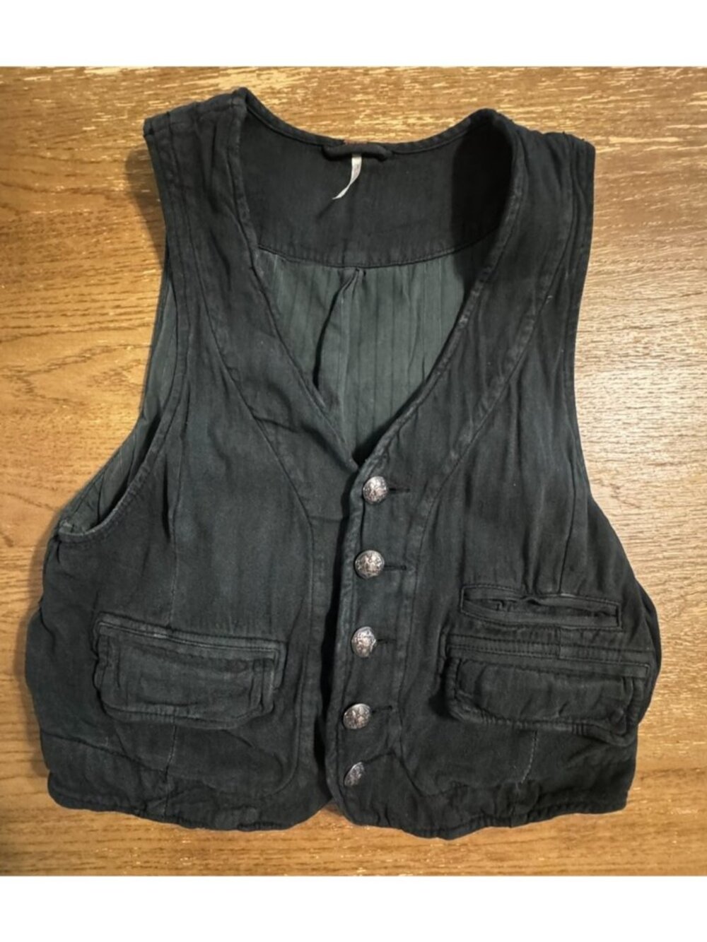 Free People Amore Vest Pockets Black Medium Buttons Witchy Goth Emo Grunge Indie